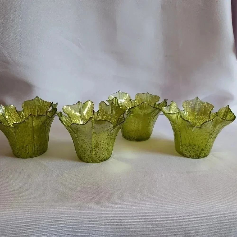 Green tea light holder set of 4